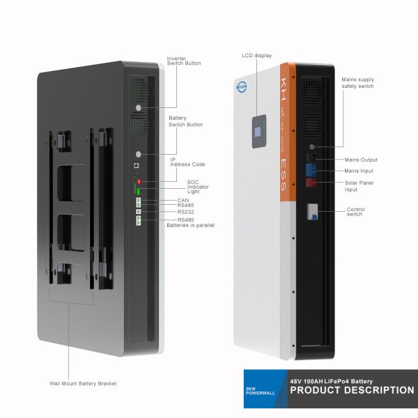 48V 100Ah 5Kwh LiFePO4 Lithium Battery All in one Inverter Included Powerwall -  KHLiTech ESS