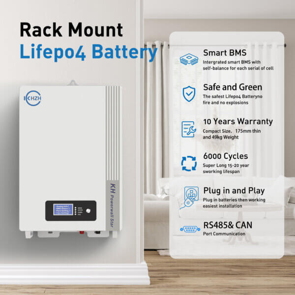 51.2V 100AH 5.12kwh Powerwall Mounted LiFePO4 Battery with BMS