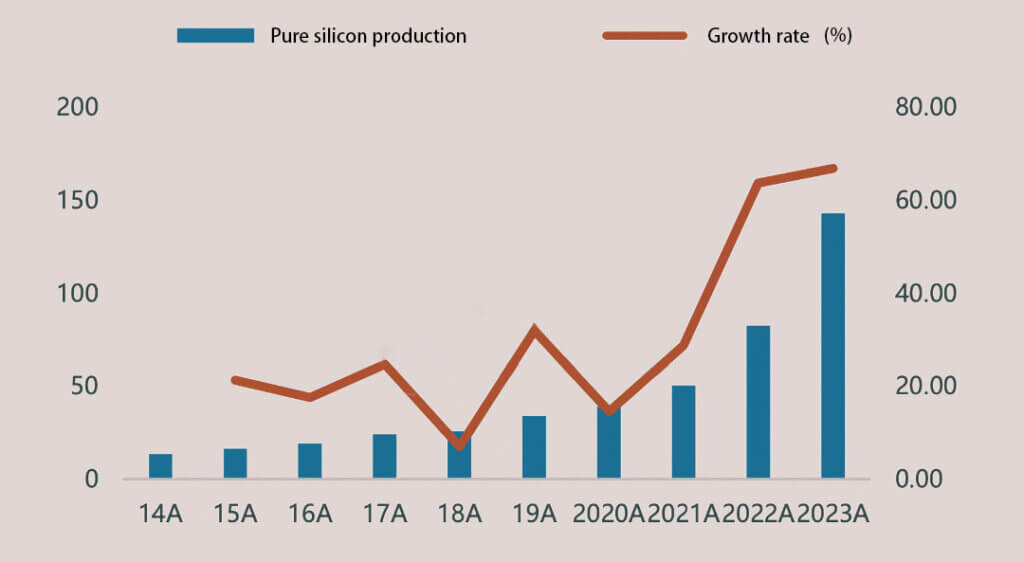 Annual supply of polysilicon and year-on-year growth